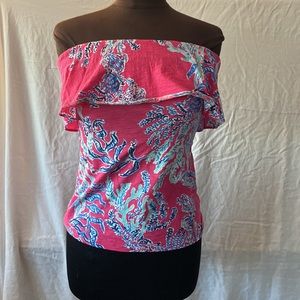 Lilly Pulitzer Wiley Pink Samba Strapless Ruffled Top
